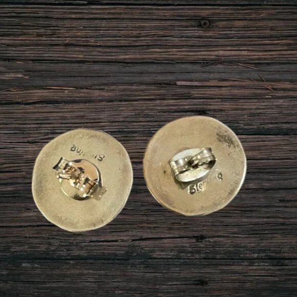 Vintage Native American Sterling Silver Turquoise Shadow Box Earrings - Picture 5 of 7